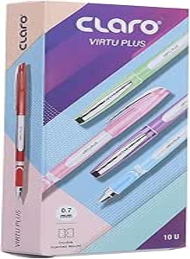Claro Virtu Plus CL-5020 High Qualty Smooth Blue Ink 0.7mm Fine 10 Pieces - Multi Color